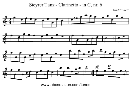 Steyrer Tanz - Clarinetto - in C, nr. 6 - staff notation