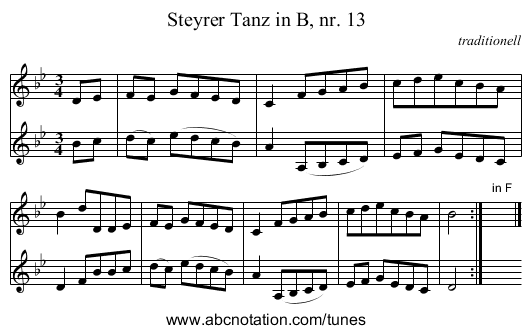 Steyrer Tanz in B, nr. 13 - staff notation