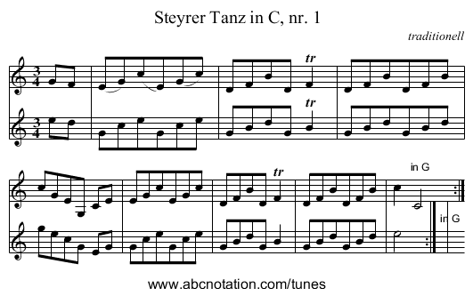 Steyrer Tanz in C, nr. 1 - staff notation