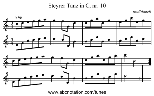 Steyrer Tanz in C, nr. 10 - staff notation