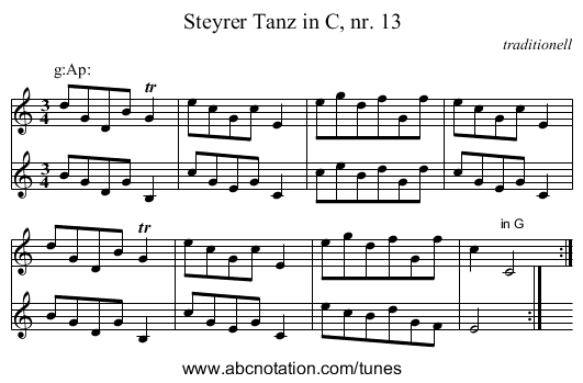 Steyrer Tanz in C, nr. 13 - staff notation