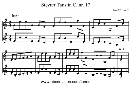 Steyrer Tanz in C, nr. 17 - staff notation