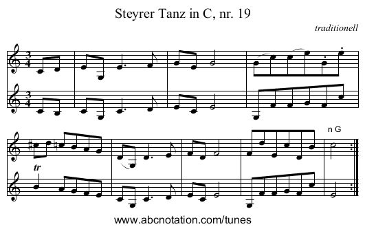 Steyrer Tanz in C, nr. 19 - staff notation