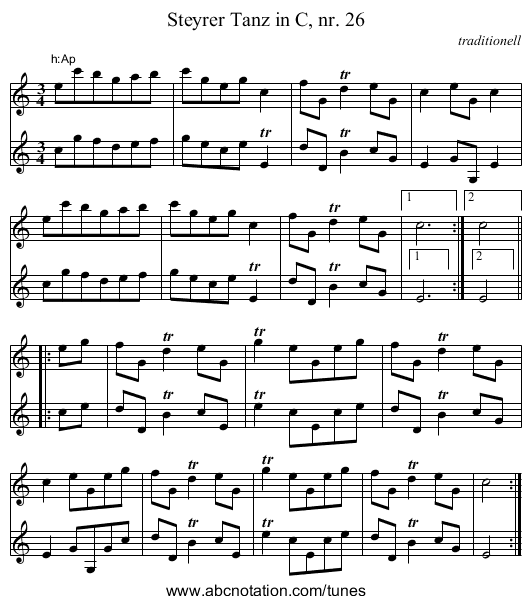 Steyrer Tanz in C, nr. 26 - staff notation
