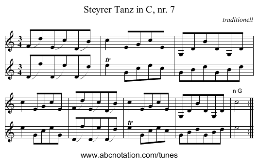 Steyrer Tanz in C, nr. 7 - staff notation