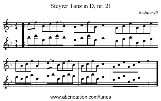 Steyrer Tanz in D, nr. 21 - staff notation
