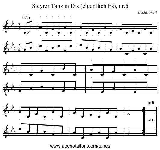 Steyrer Tanz in Dis (eigentlich Es), nr.6 - staff notation