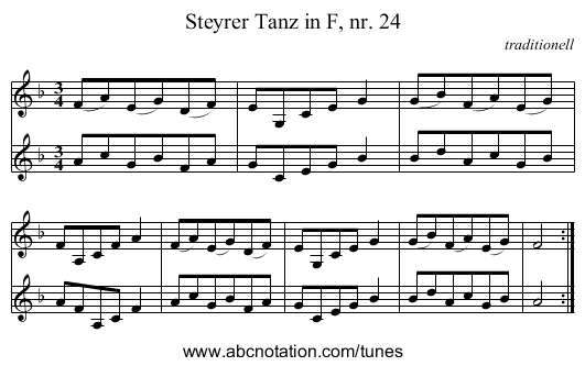 Steyrer Tanz in F, nr. 24 - staff notation