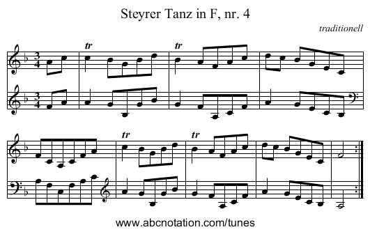Steyrer Tanz in F, nr. 4 - staff notation