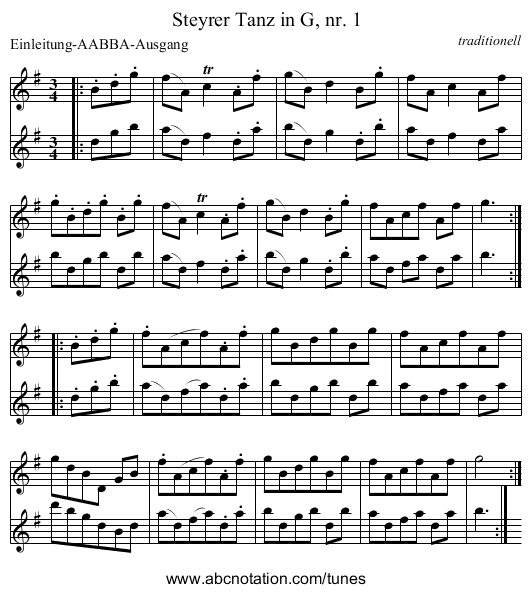Steyrer Tanz in G, nr. 1 - staff notation