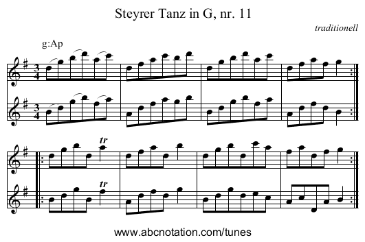 Steyrer Tanz in G, nr. 11 - staff notation