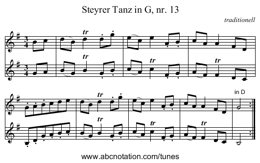 Steyrer Tanz in G, nr. 13 - staff notation
