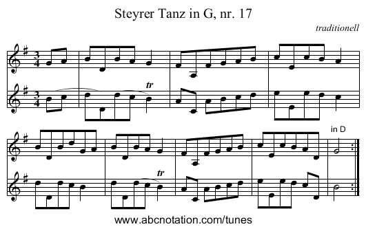 Steyrer Tanz in G, nr. 17 - staff notation