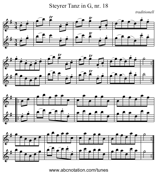 Steyrer Tanz in G, nr. 18 - staff notation