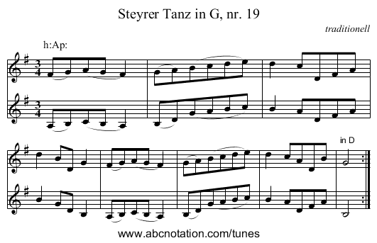 Steyrer Tanz in G, nr. 19 - staff notation