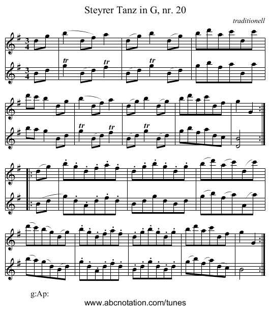 Steyrer Tanz in G, nr. 20 - staff notation