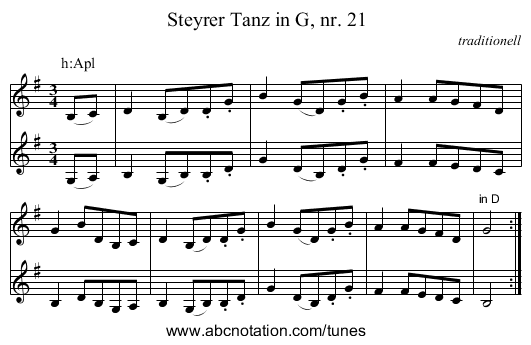 Steyrer Tanz in G, nr. 21 - staff notation