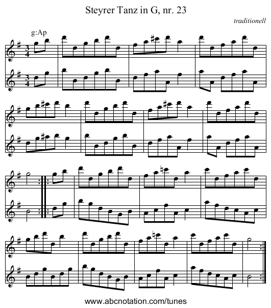 Steyrer Tanz in G, nr. 23 - staff notation