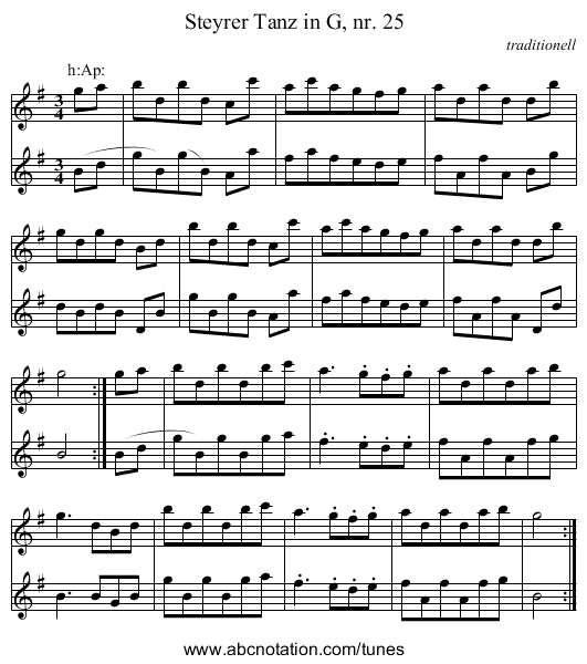 Steyrer Tanz in G, nr. 25 - staff notation