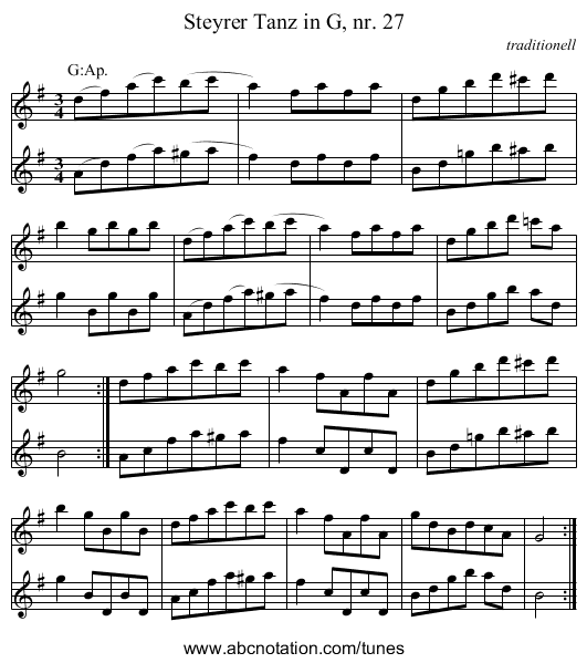 Steyrer Tanz in G, nr. 27 - staff notation