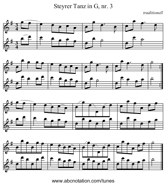 Steyrer Tanz in G, nr. 3 - staff notation