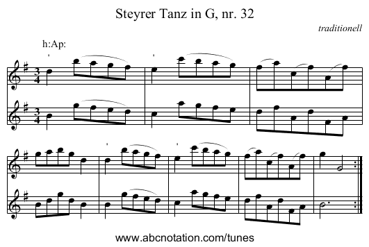 Steyrer Tanz in G, nr. 32 - staff notation