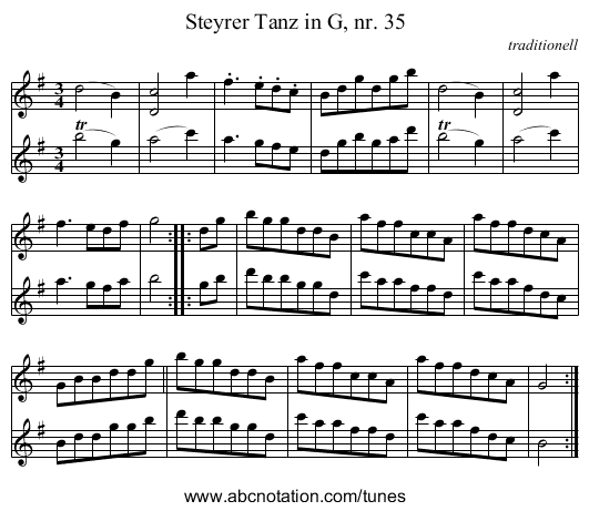 Steyrer Tanz in G, nr. 35 - staff notation