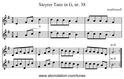 Steyrer Tanz in G, nr. 38 - staff notation