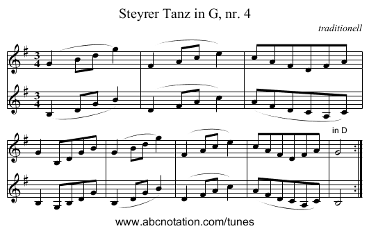 Steyrer Tanz in G, nr. 4 - staff notation