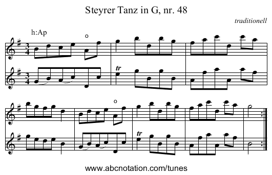 Steyrer Tanz in G, nr. 48 - staff notation