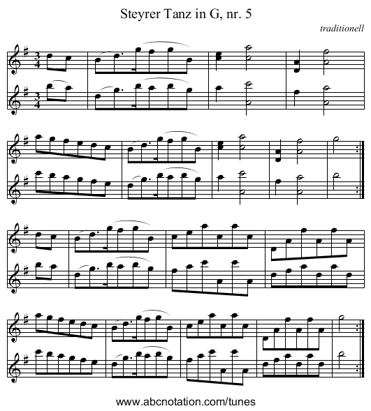 Steyrer Tanz in G, nr. 5 - staff notation