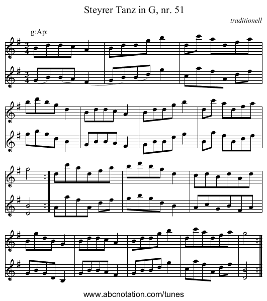 Steyrer Tanz in G, nr. 51 - staff notation