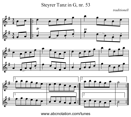 Steyrer Tanz in G, nr. 53 - staff notation