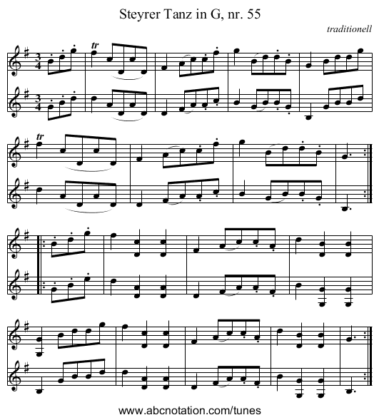 Steyrer Tanz in G, nr. 55 - staff notation