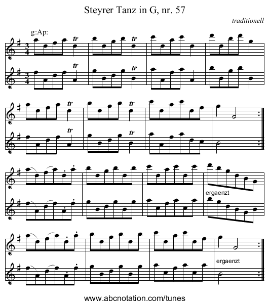 Steyrer Tanz in G, nr. 57 - staff notation