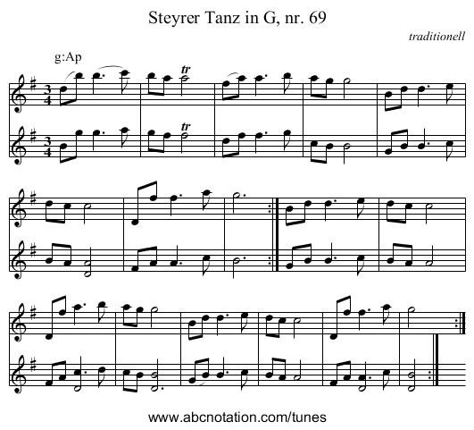 Steyrer Tanz in G, nr. 69 - staff notation