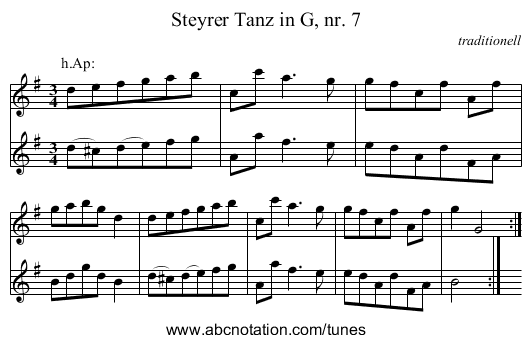 Steyrer Tanz in G, nr. 7 - staff notation