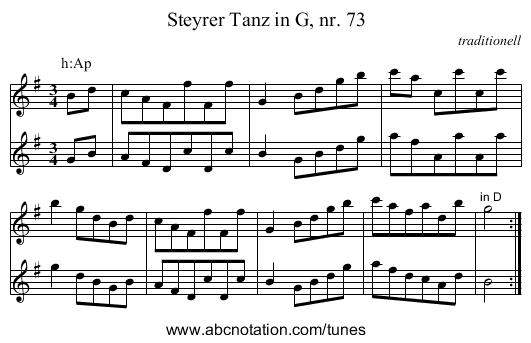 Steyrer Tanz in G, nr. 73 - staff notation