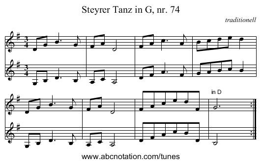 Steyrer Tanz in G, nr. 74 - staff notation