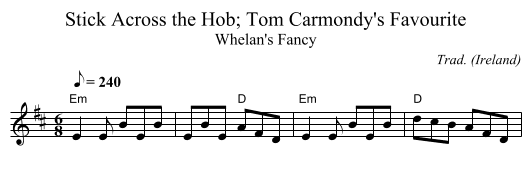 Stick Across the Hob; Tom Carmondy's Favourite - staff notation