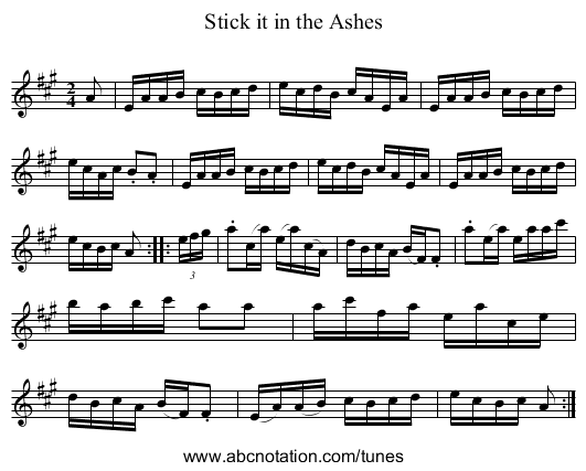 Stick it in the Ashes - staff notation