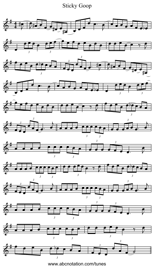 Sticky Goop - staff notation