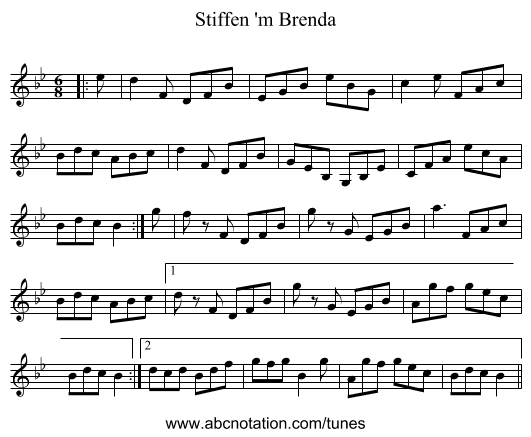 Stiffen 'm Brenda - staff notation