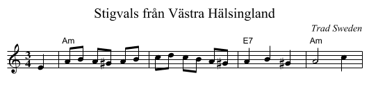 Stigvals fr&aring;n V&auml;stra H&auml;lsingland - staff notation
