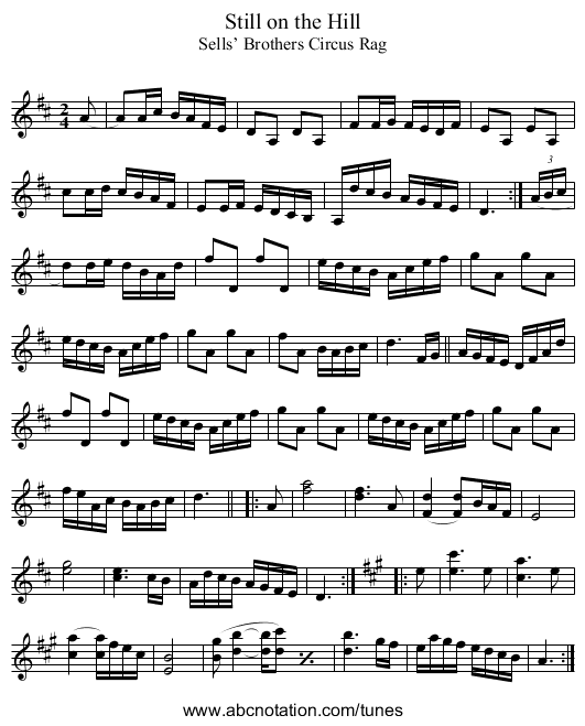Still on the Hill - staff notation