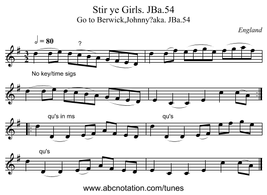 Stir ye Girls. JBa.54 - staff notation