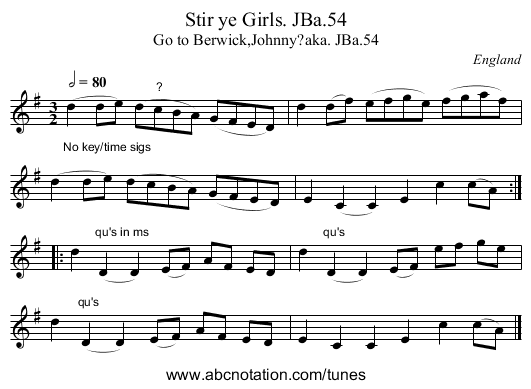 Stir ye Girls. JBa.54 - staff notation