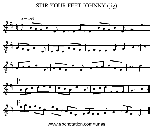 STIR YOUR FEET JOHNNY (jig) - staff notation