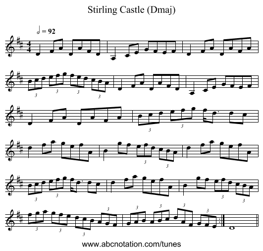 Stirling Castle (Dmaj) - staff notation