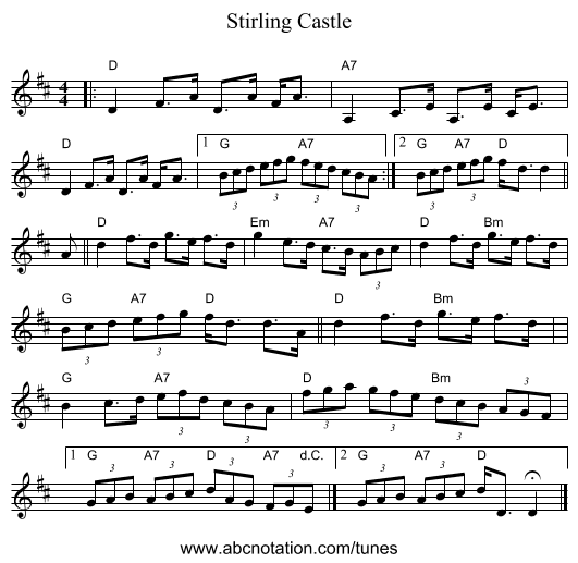 Stirling Castle - staff notation